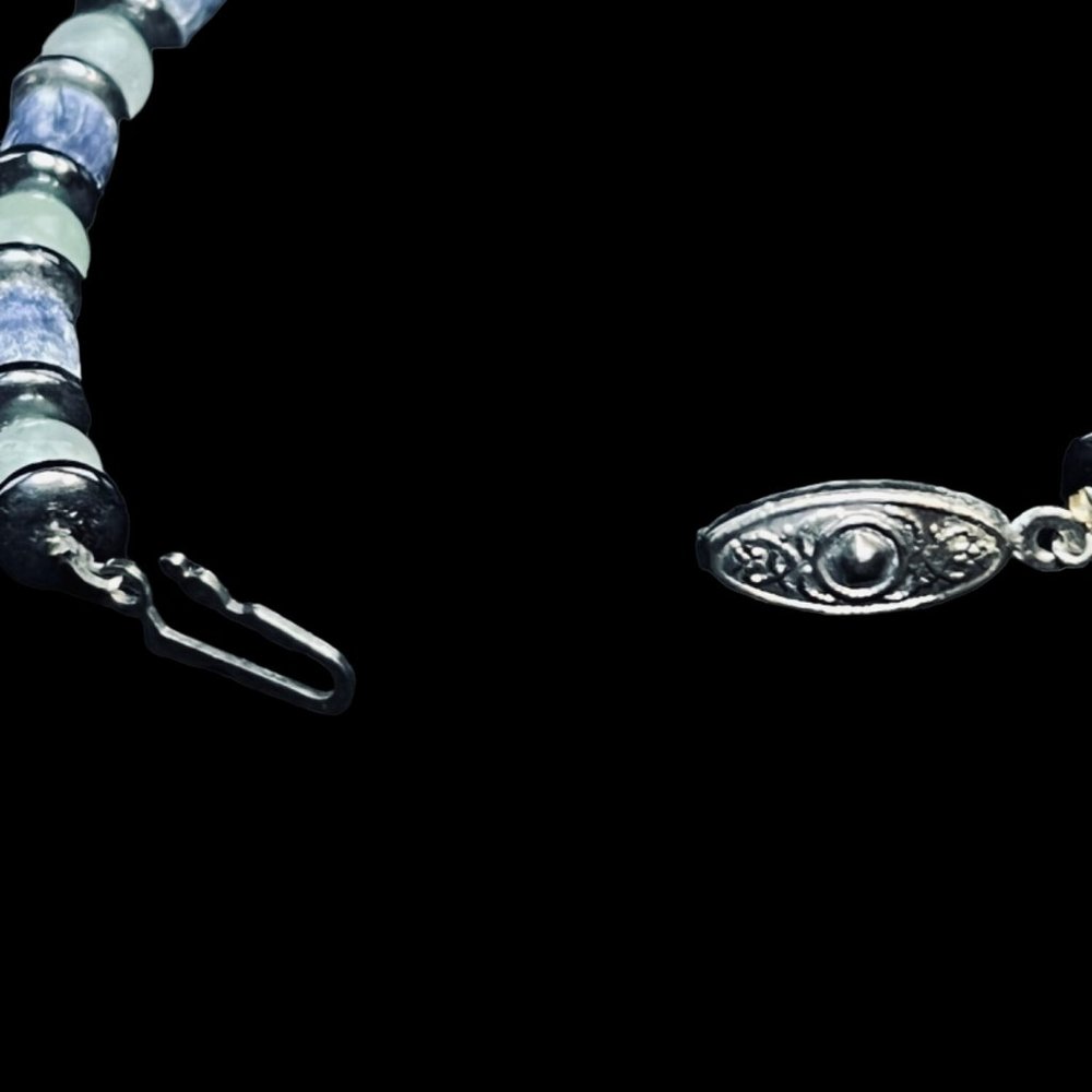 Semi Precious Green & Blue Bead Necklace, Bracelet & Pierced Earrings Set (4939) - Picture 12 of 13